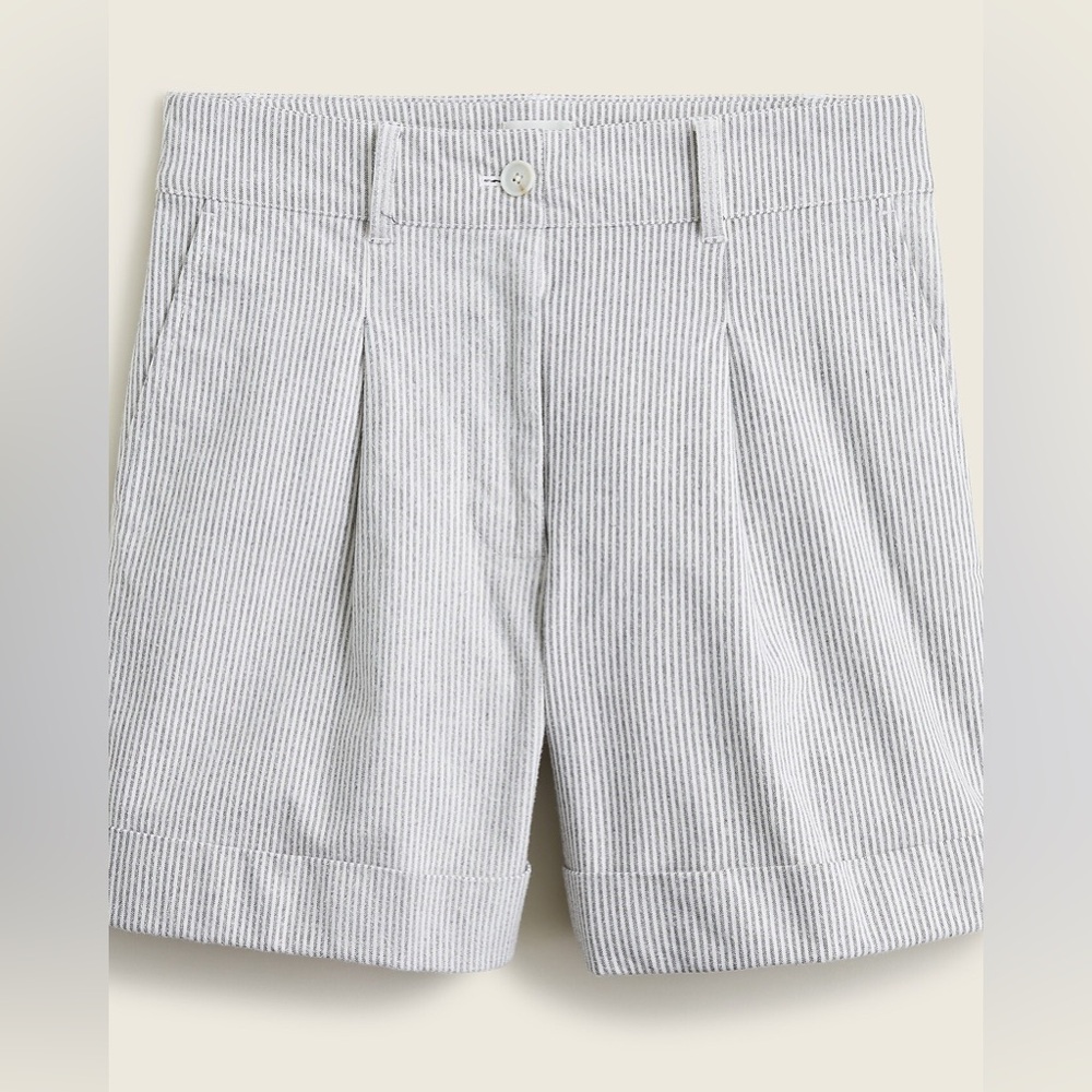 J.Crew Women's Pleated Short in Stripe (blue grey and white stripe)